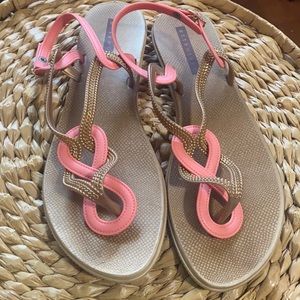 Coral pink and gold sandals